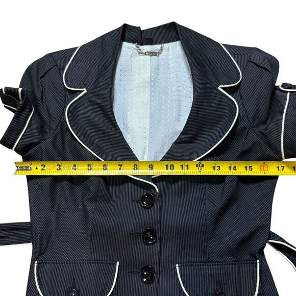 VTG 90s Bebe Pinstripe Short Sleeve Belted Blazer Black White Linen Blend Size 8 - Picture 6 of 16
